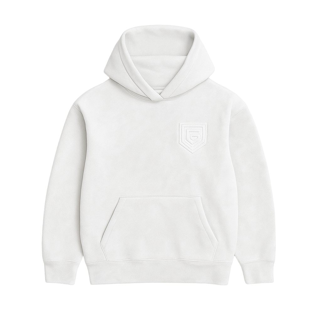 GUTTA Shield Logo Hoodie – Suede White Edition
