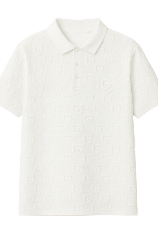 GUTTA Shield Logo Polo Shirt – Arctic White Monogram