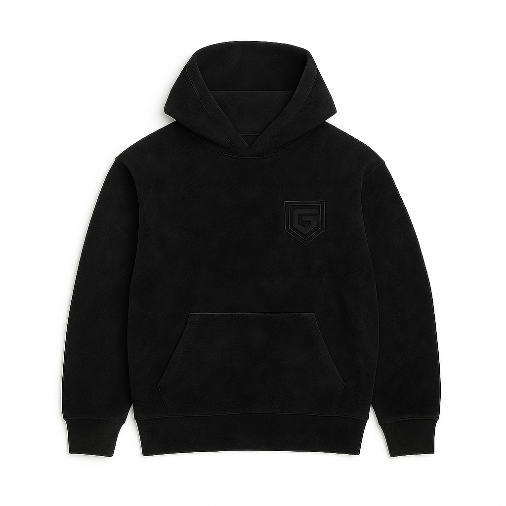GUTTA Shield Logo Hoodie – Suede Black Edition