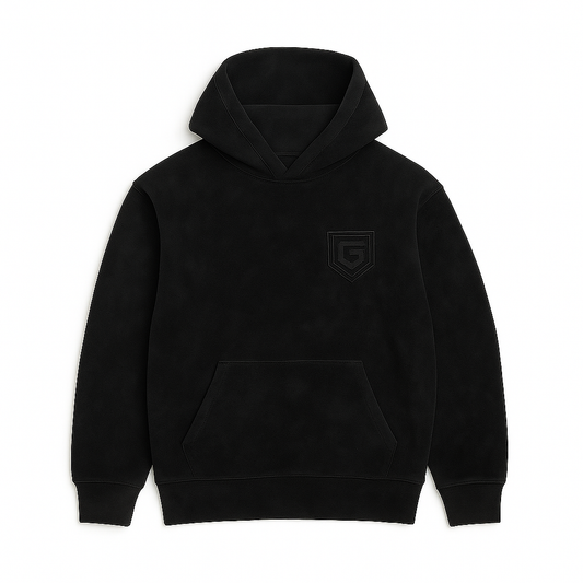 GUTTA Shield Logo Hoodie – Suede Black Edition