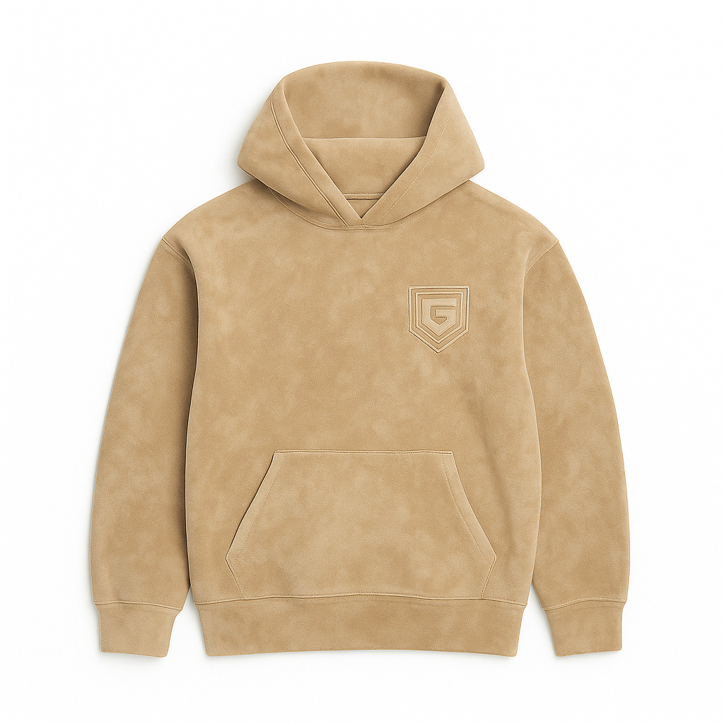 GUTTA Shield Logo Hoodie – Sandstone Suede Edition