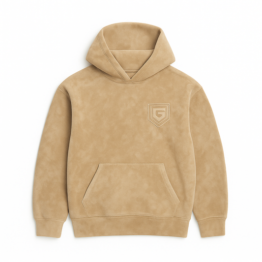 GUTTA Shield Logo Hoodie – Sandstone Suede Edition